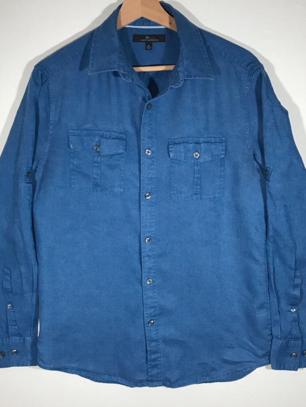 Marc Anthony Slim Fit Men's Small Linen Button Up Roll Tab Long Sleeve Shirt